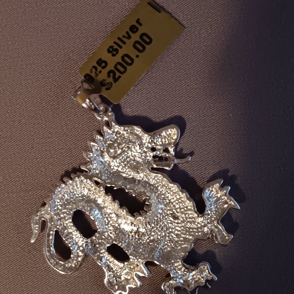 FINE 925 PURE SILVER DRAGON PENDANT - Picture 2 of 5